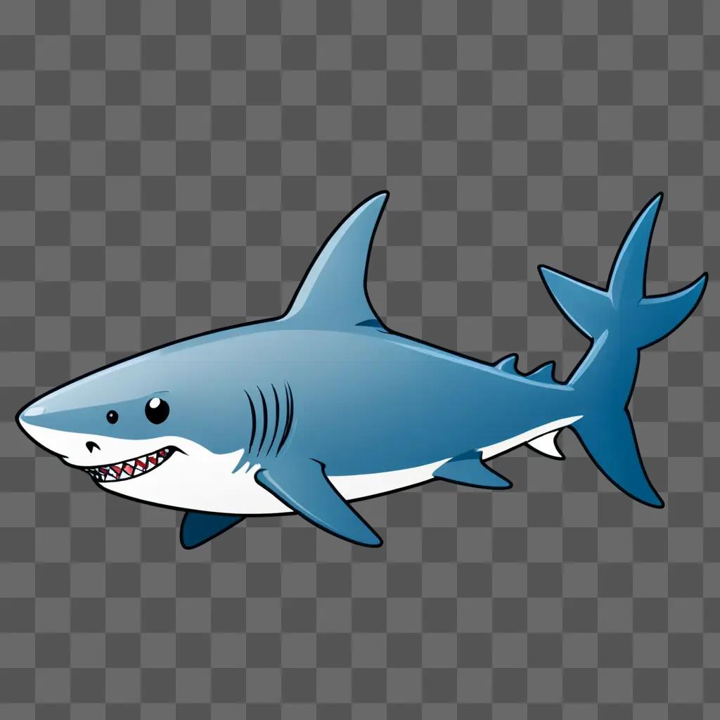 Cute cartoon shark drawing against a blue background