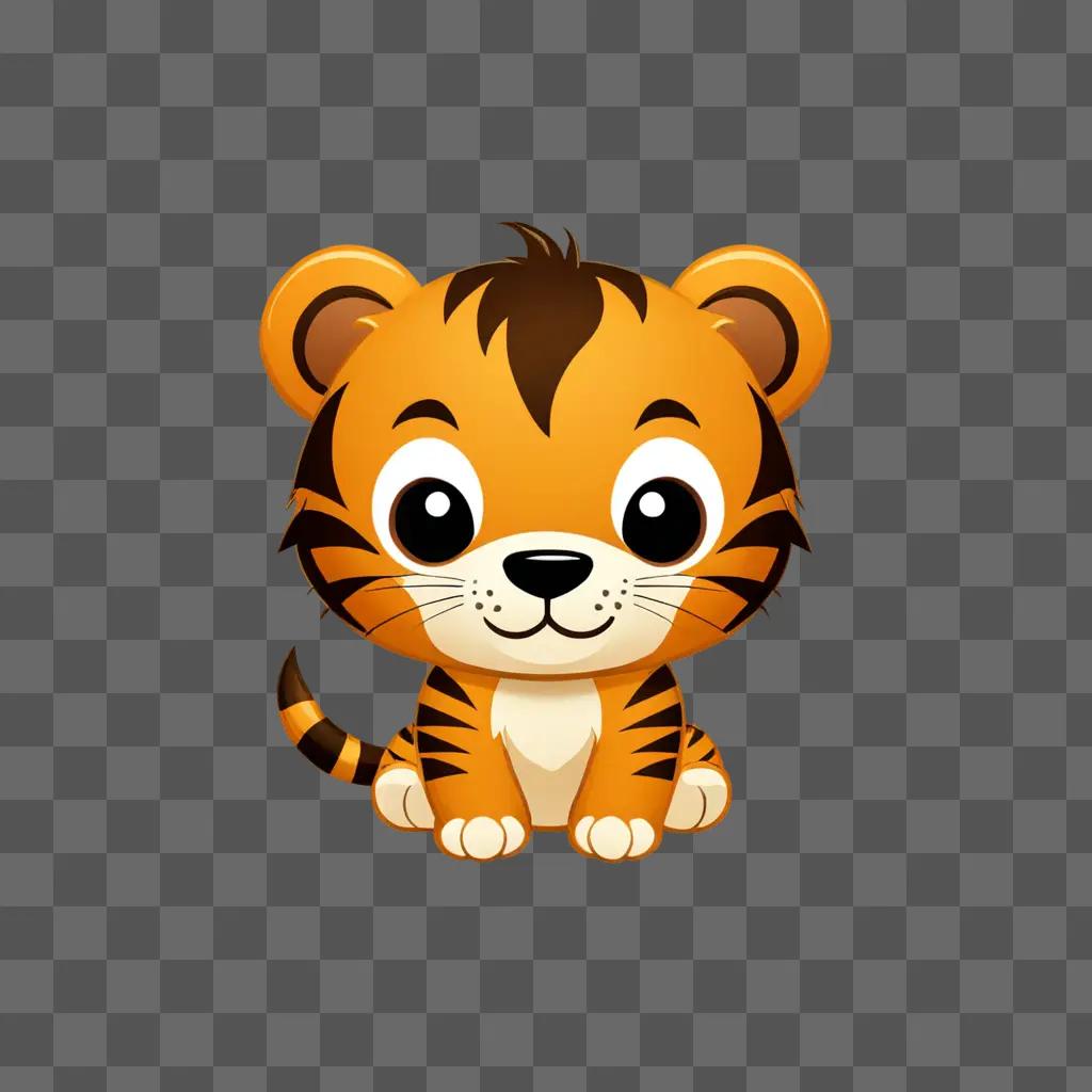 Cute cartoon tiger with big eyes and cute smile