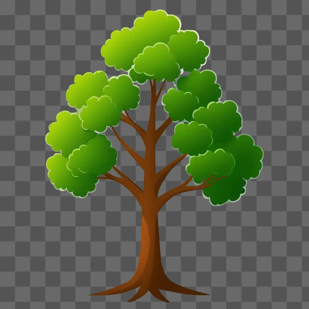 Cute cartoon tree drawing on a green background