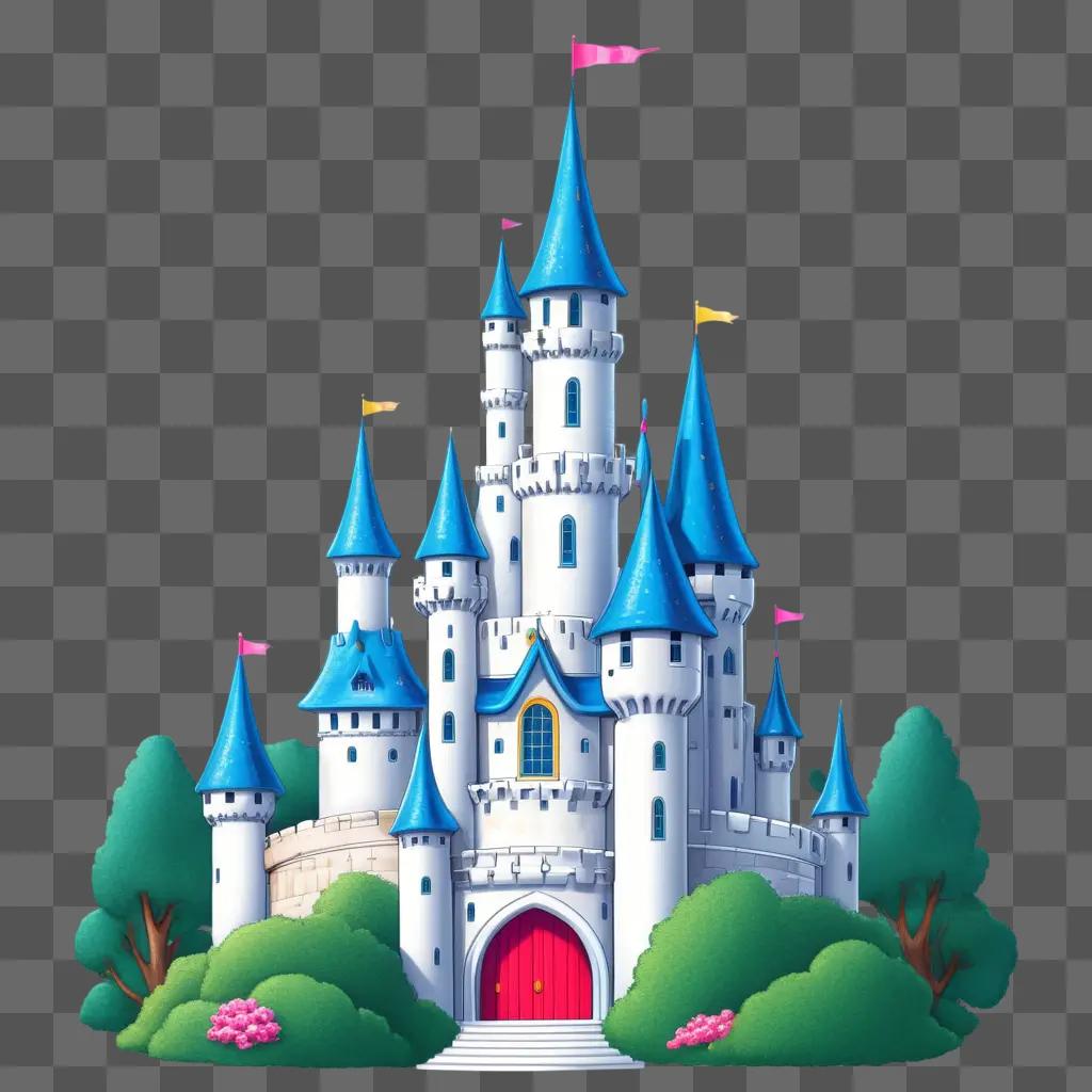 Cute castle drawing with kawaii style