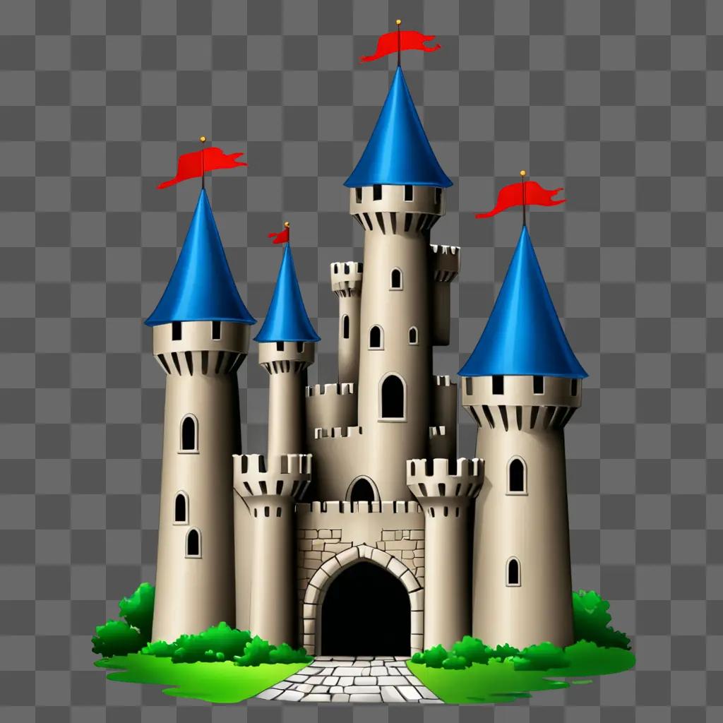 Cute castle drawing with red flags on top