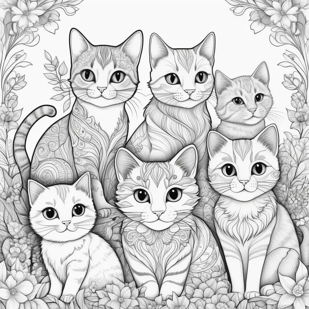 Cute cat coloring pages with various designs and patterns