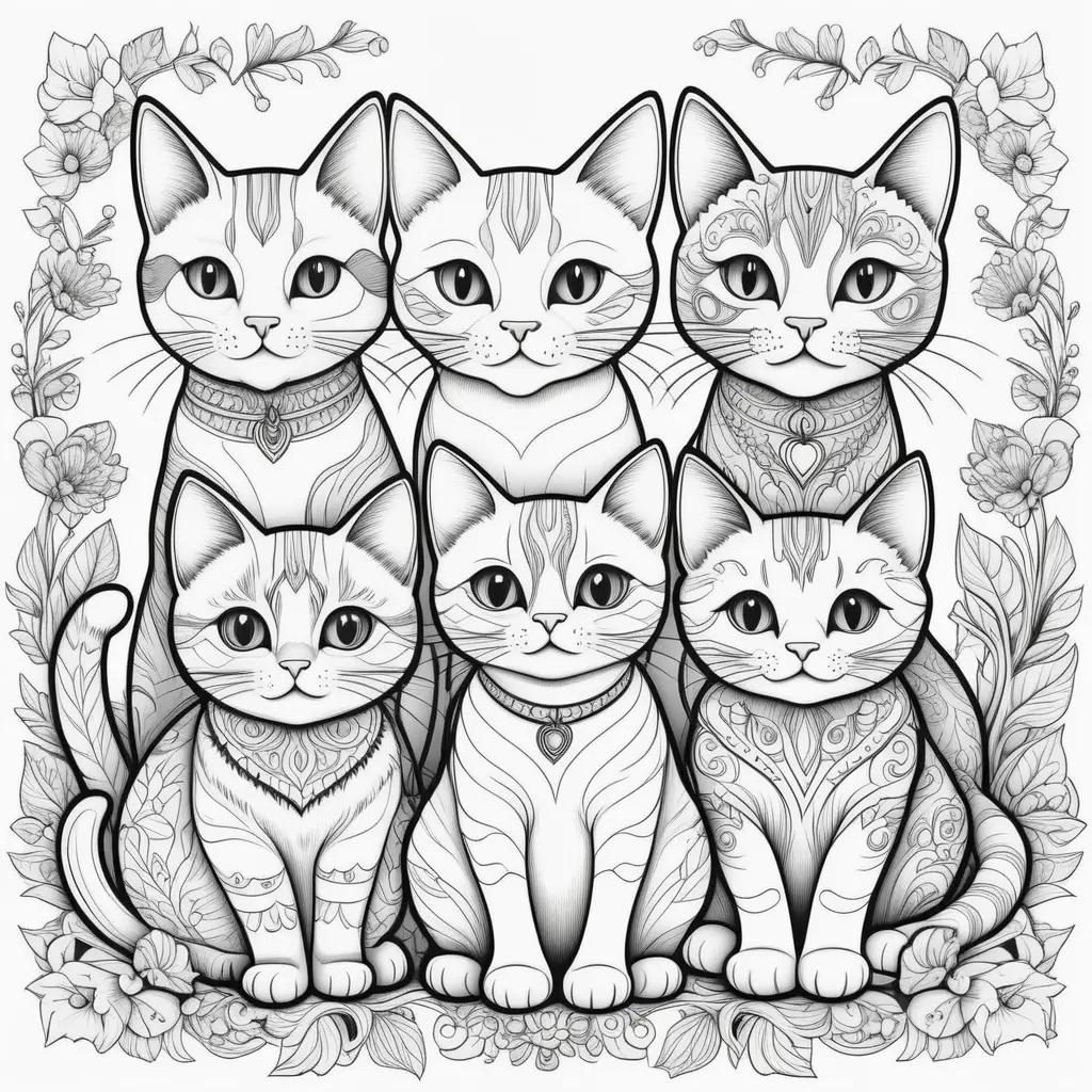 Cute cats coloring pages in black and white