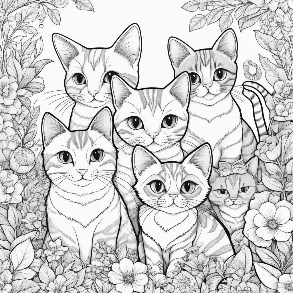 Cute cats coloring pages in black and white