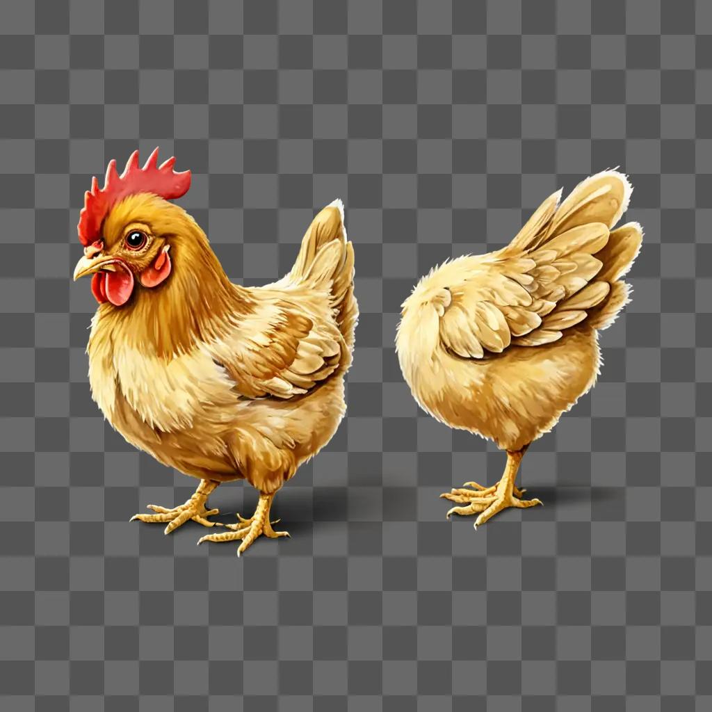 Cute chicken drawing with red head and yellow legs