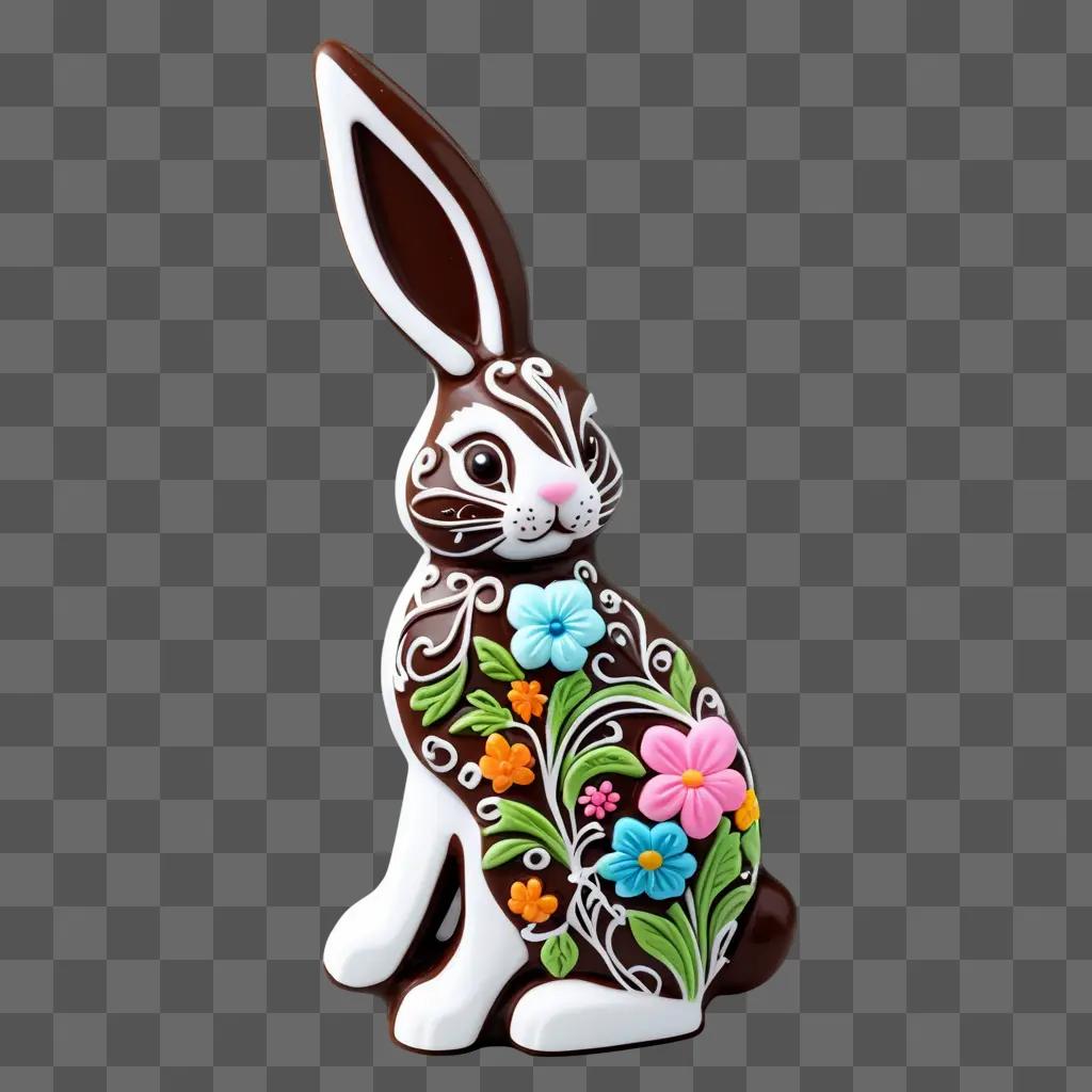 Cute chocolate bunny with colorful flowers