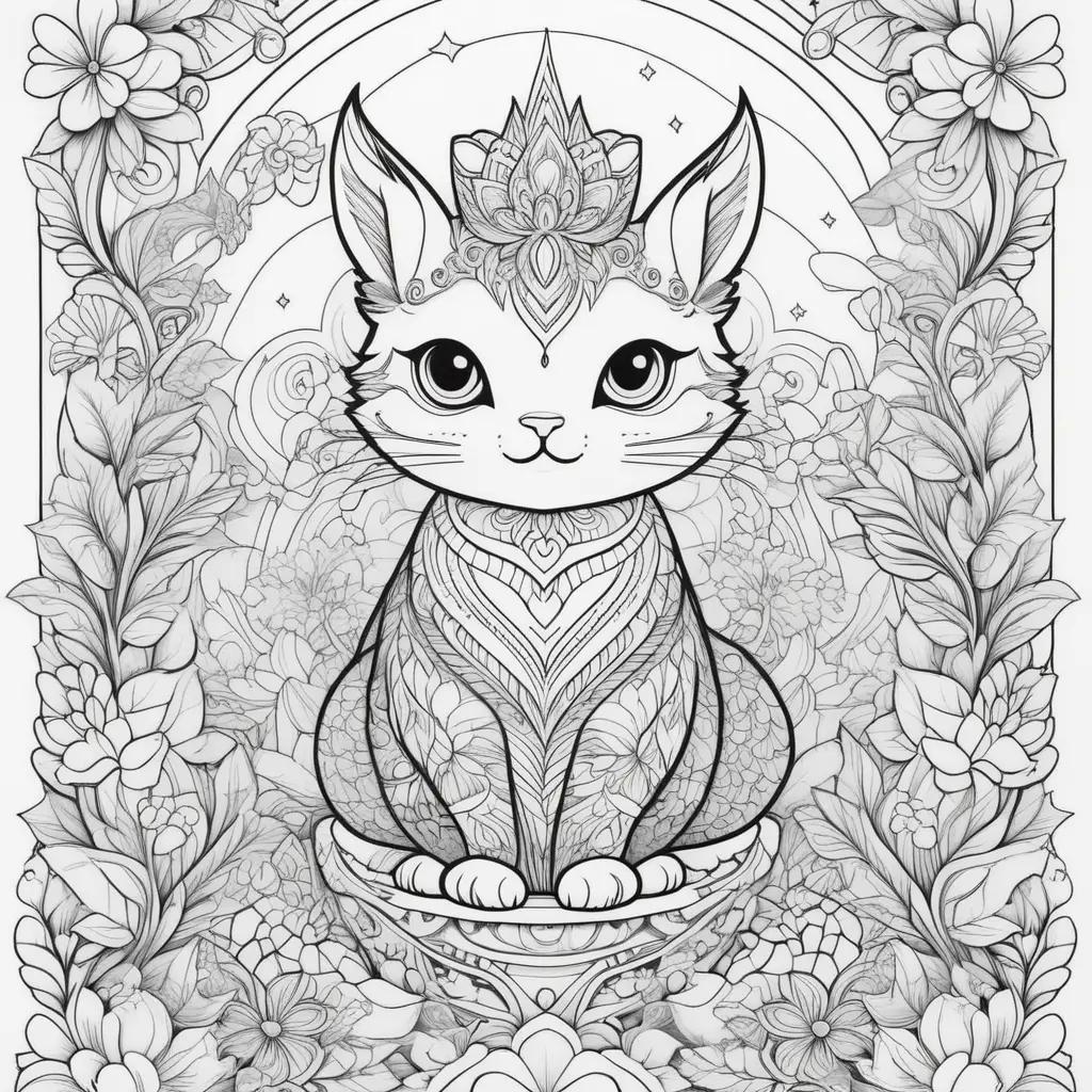 Cute coloring page of a cat with a crown