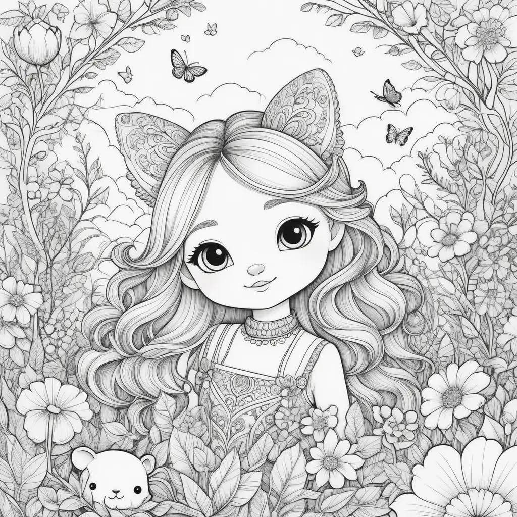 Cute coloring pages featuring a girl and a cute animal