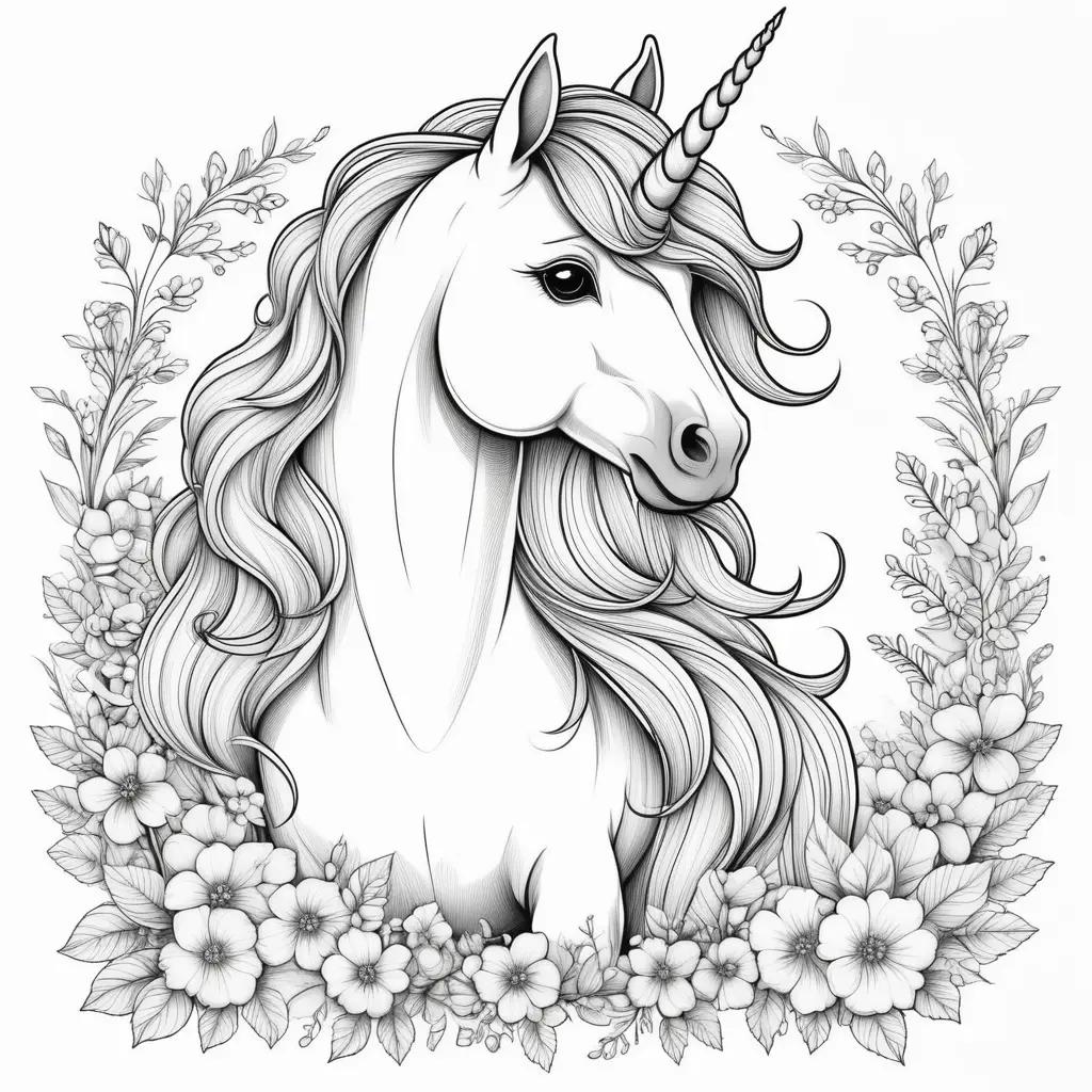 Cute coloring pages of a unicorn with flowers