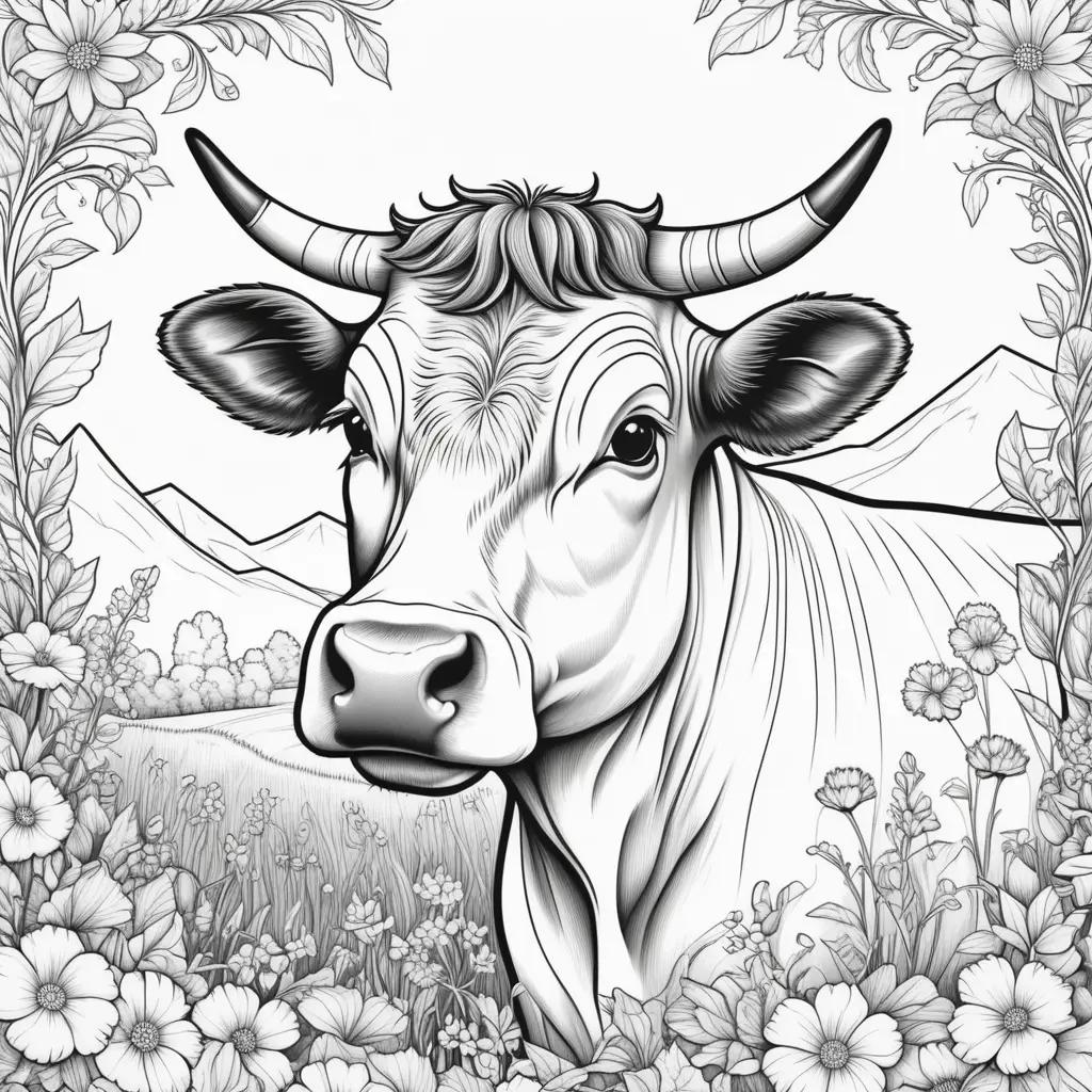 Cute cow in black and white coloring page