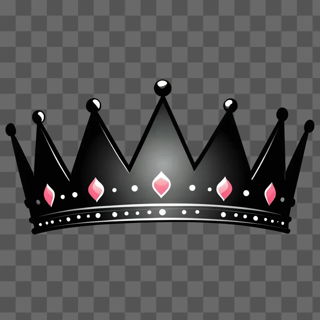 Cute crown drawing with pink diamonds on a black background