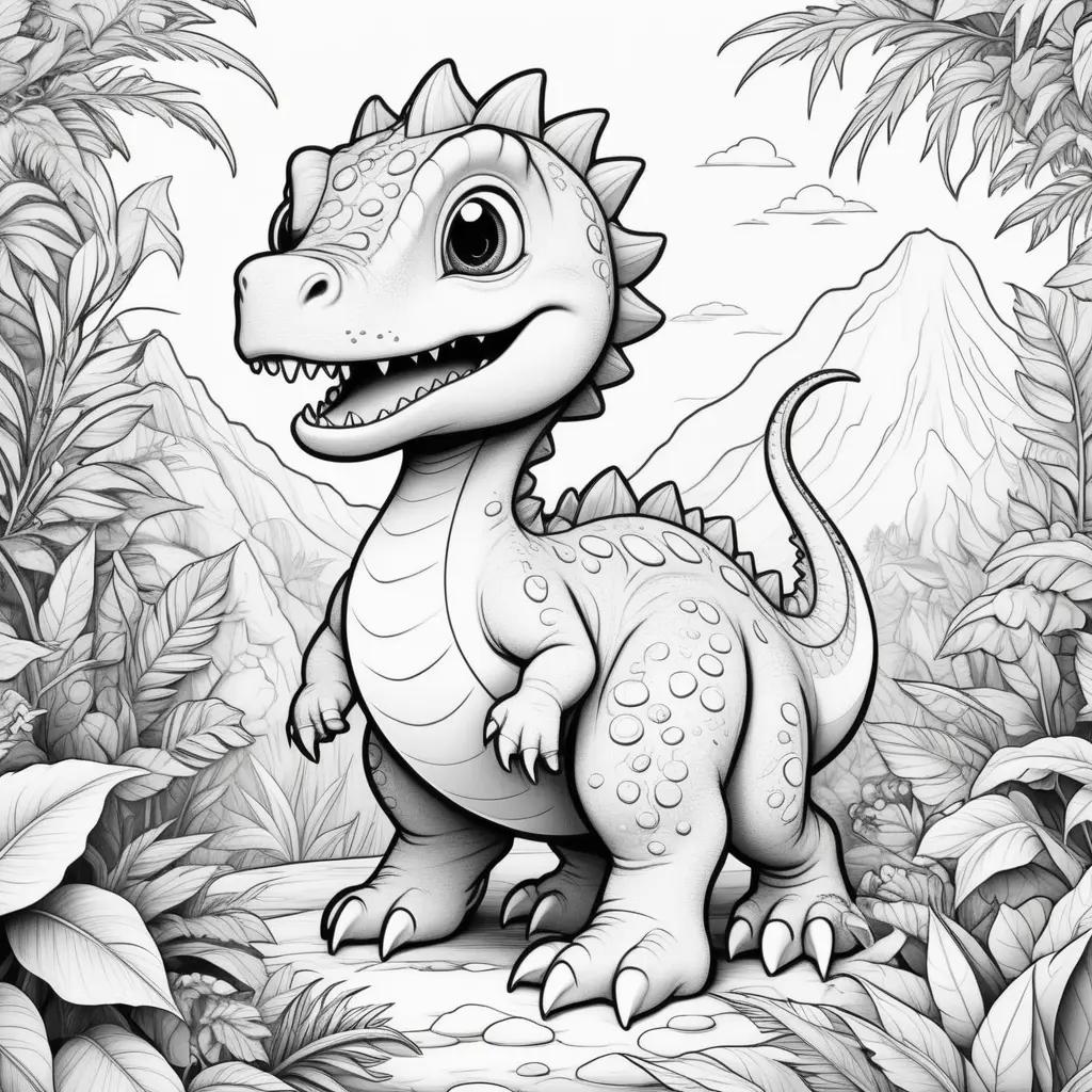 Cute dinosaur coloring pages, black and white