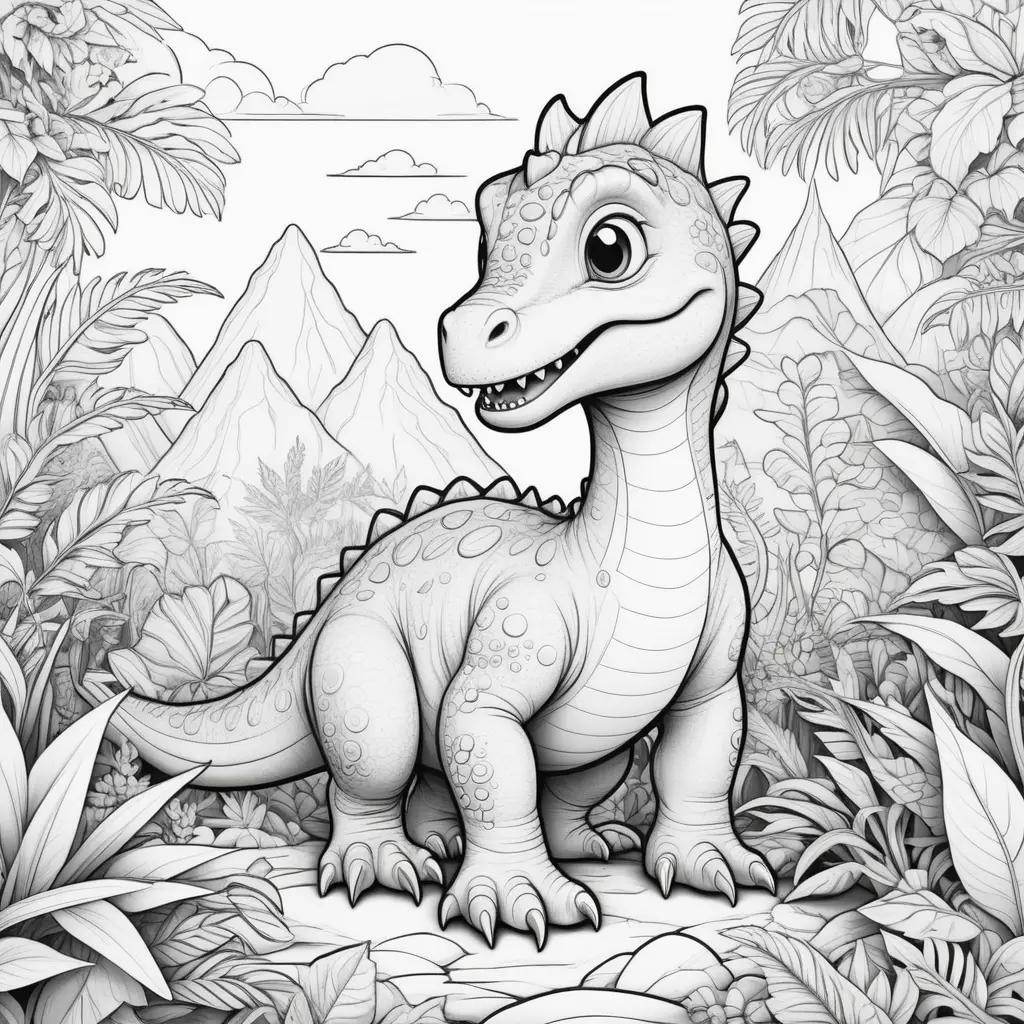 Cute dinosaur coloring pages in black and white