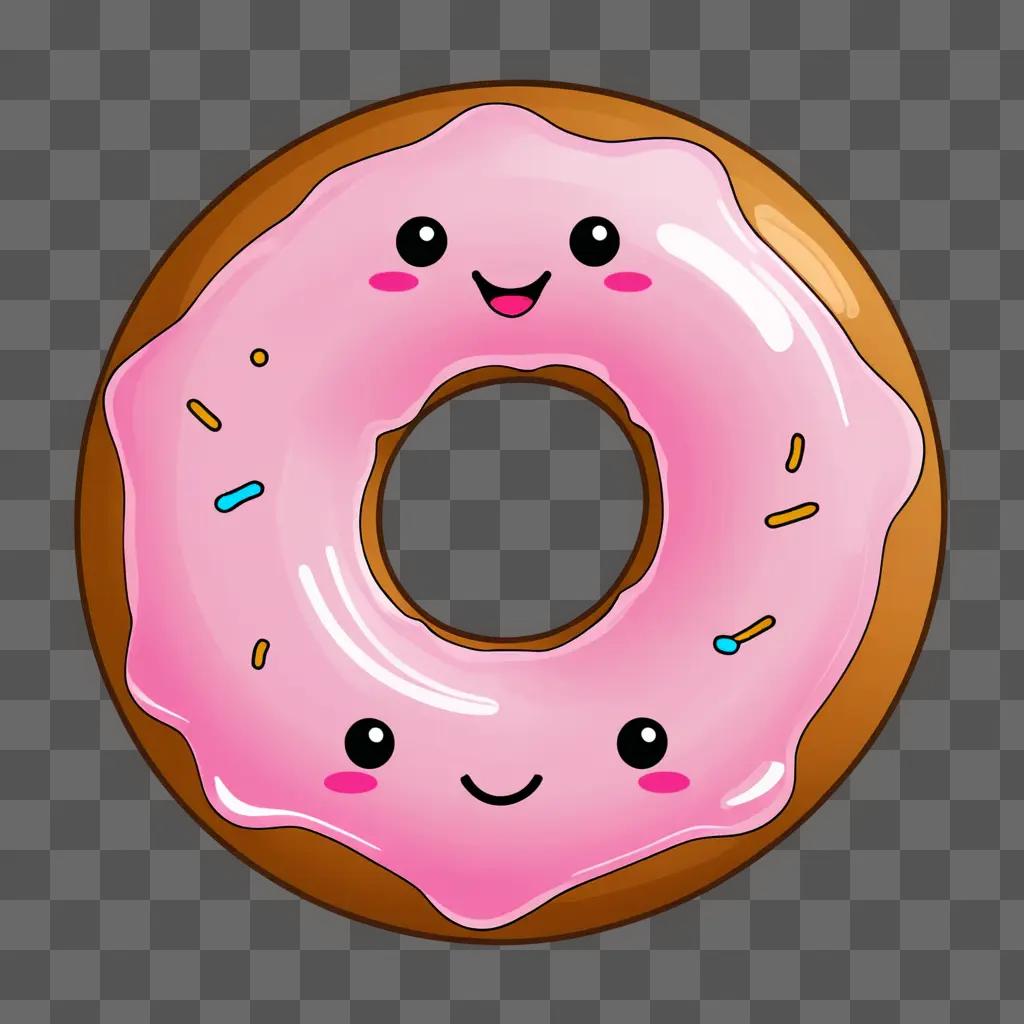 Cute donut drawing with pink icing and smiling faces