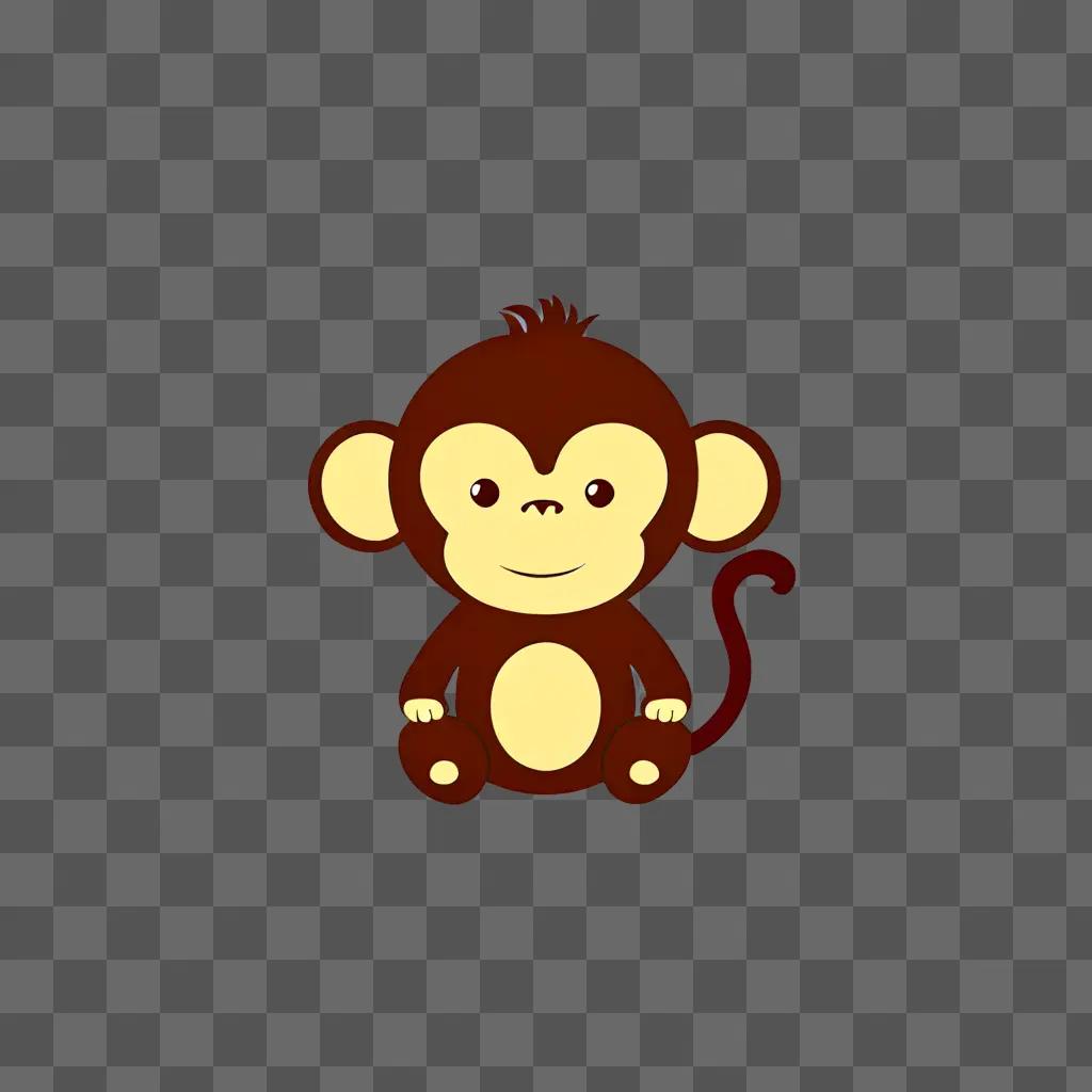 Cute drawing of a smiling monkey with a red tail