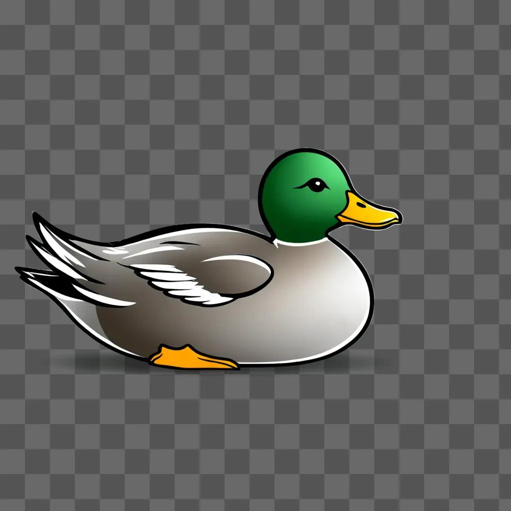 Cute duck drawing on a gray background