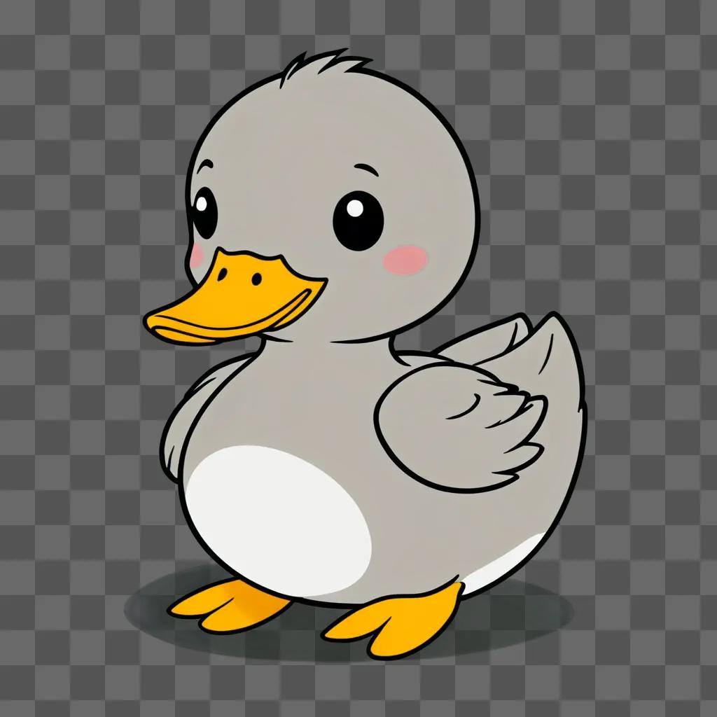 Cute duck drawing on a grey background