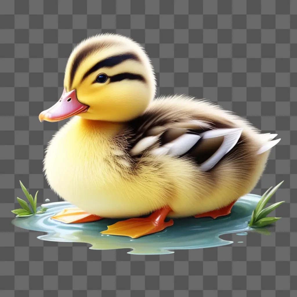 Cute duck drawing with yellow and black color