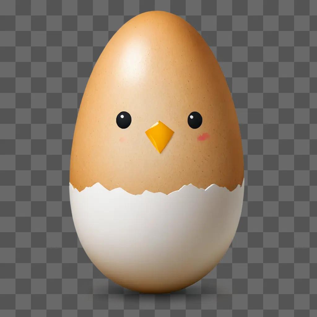 Cute egg drawing with a face and a cute little bird