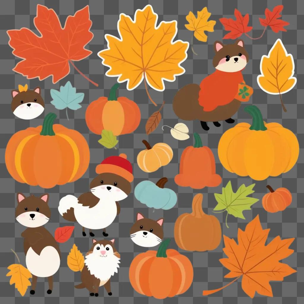 Cute fall clipart with cats and pumpkins