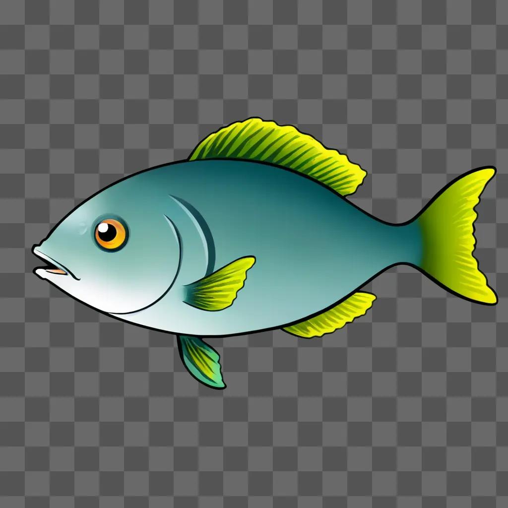 Cute fish drawing on a green background