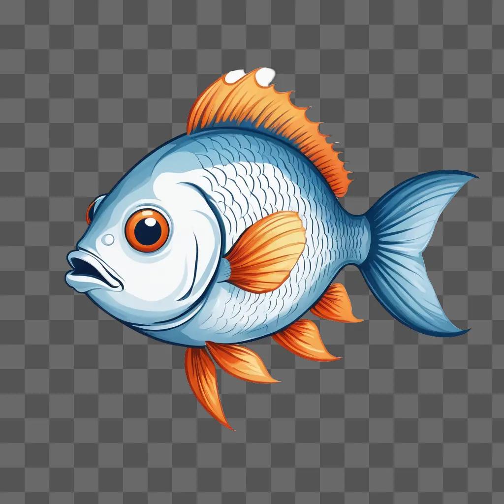 Cute fish drawing with blue and orange color