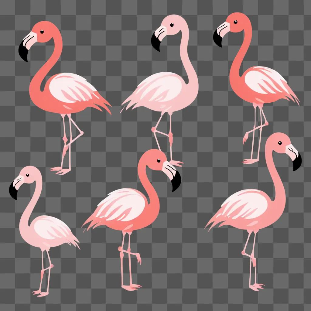 Cute flamingos in a pink drawing