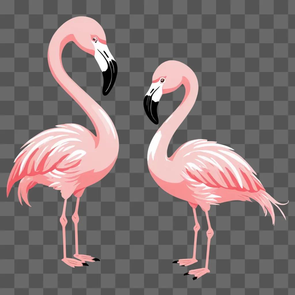 Cute flamingos standing next to each other on a pink background