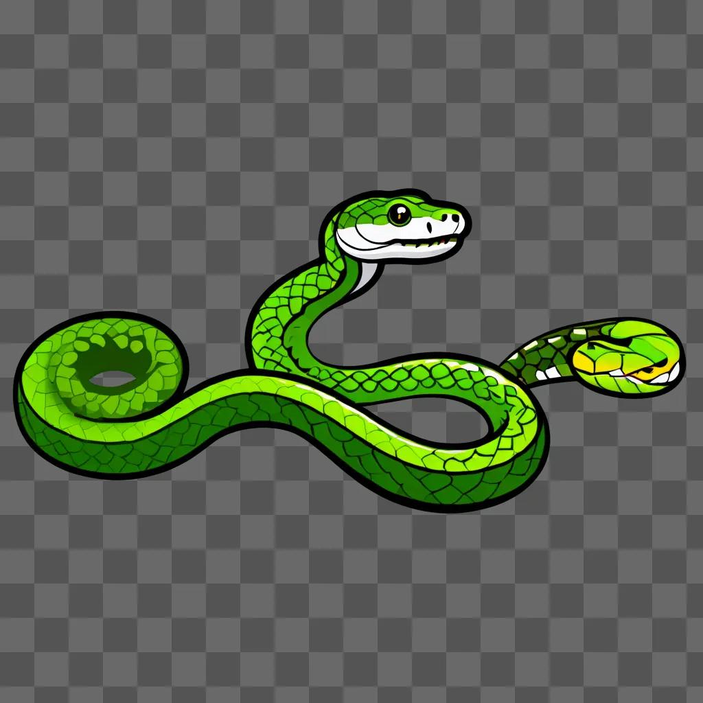 Cute green snake drawing on a green background