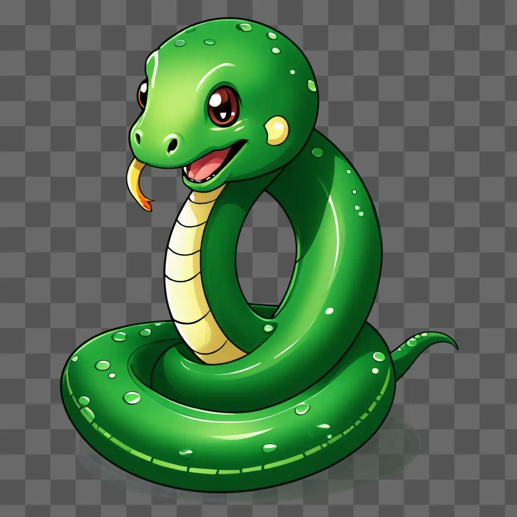 Cute green snake drawing on a green background