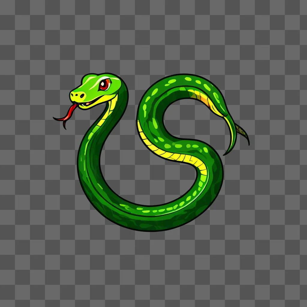 Cute green snake drawing on a green background