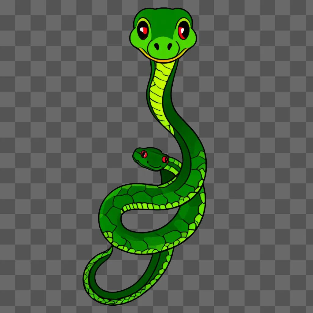 Cute green snake drawing on a green background