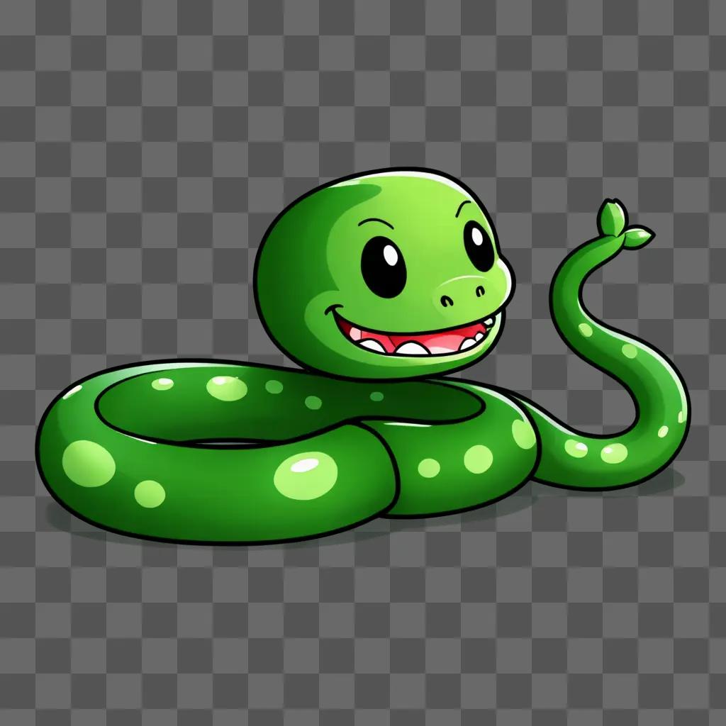 Cute green snake drawing with smiling face and dotted body