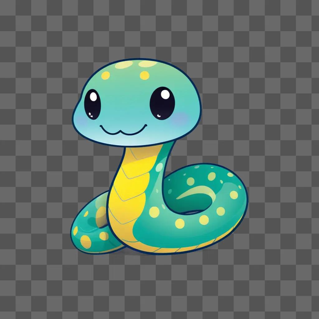 Cute kawaii snake drawing on a green background