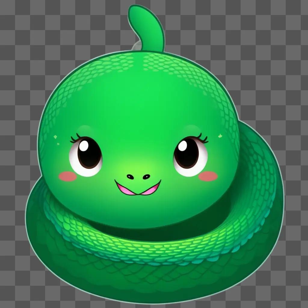 Cute kawaii snake drawing with green eyes