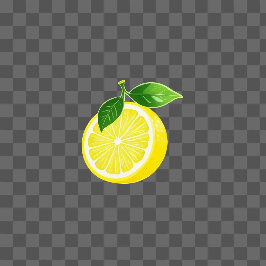 Cute lemon drawing with green leaf on it