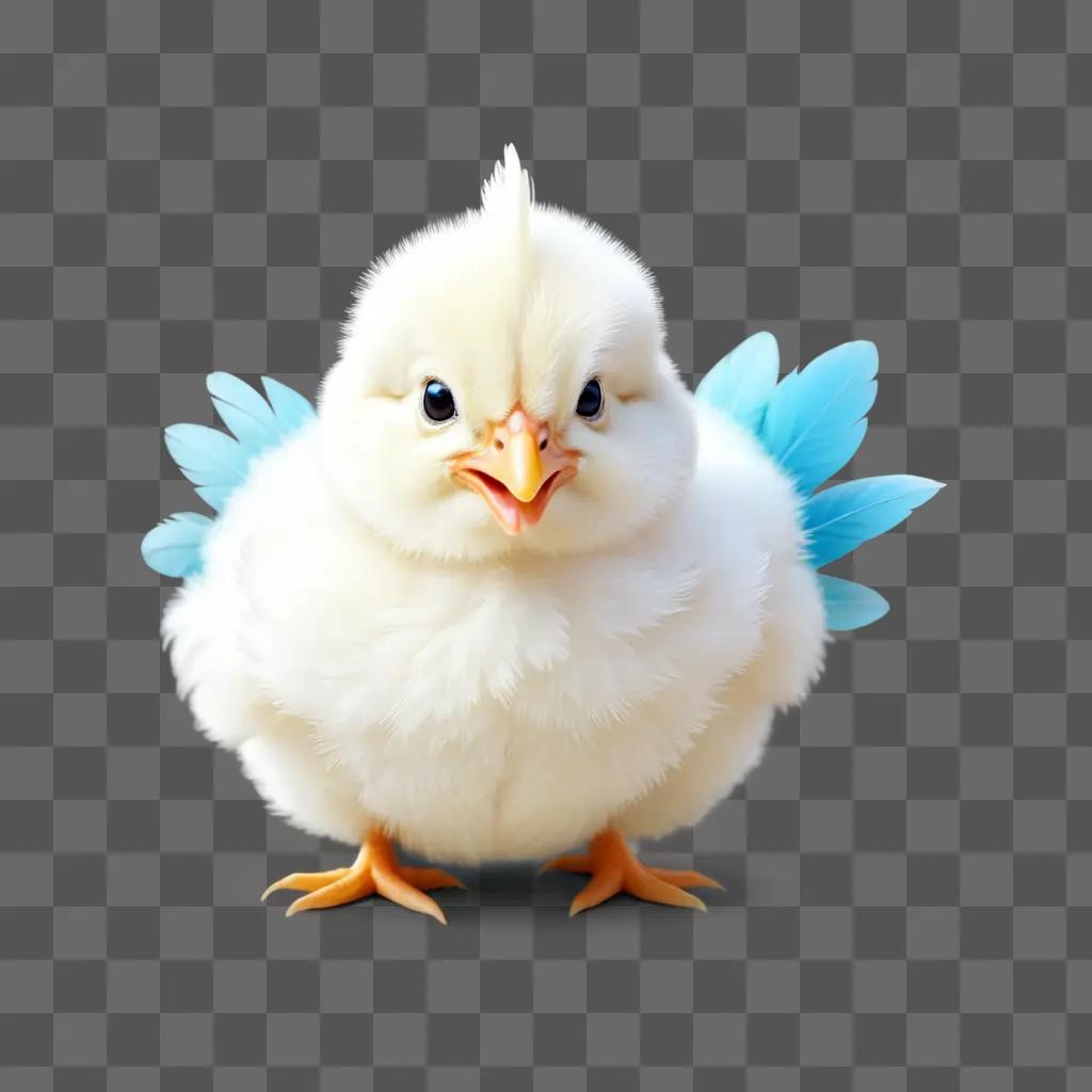 Cute little chicken with blue wings and orange feet