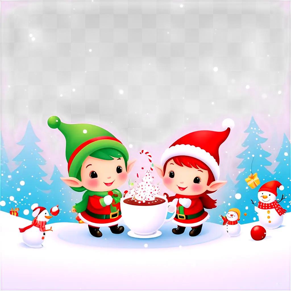 Cute little elves in Christmas background