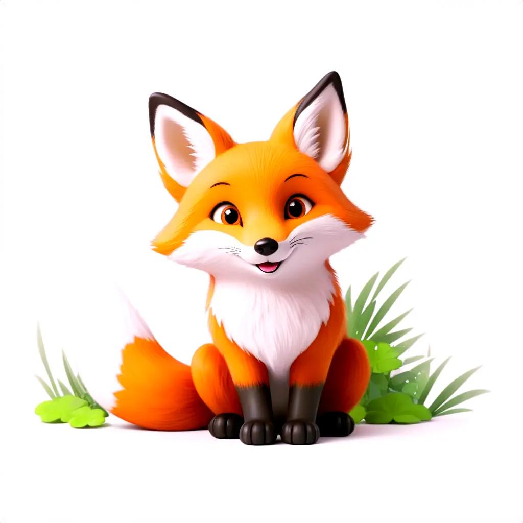 Cute little fox sitting by the green plants