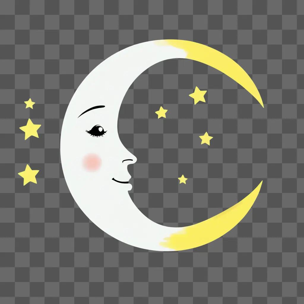 Cute moon drawing with stars and face