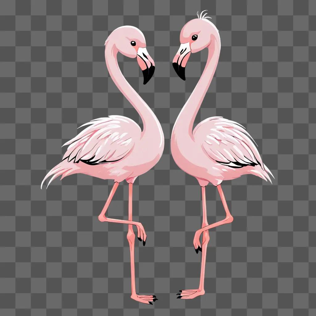 Cute pink flamingos in a kawaii drawing