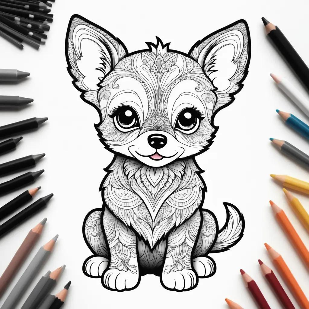 Cute puppy coloring pages featuring a cute puppy sitting on a table