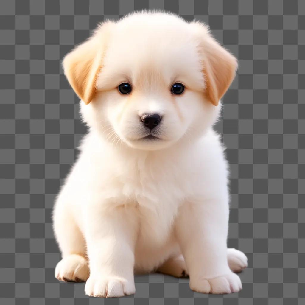 Cute puppy sitting on a gray floor