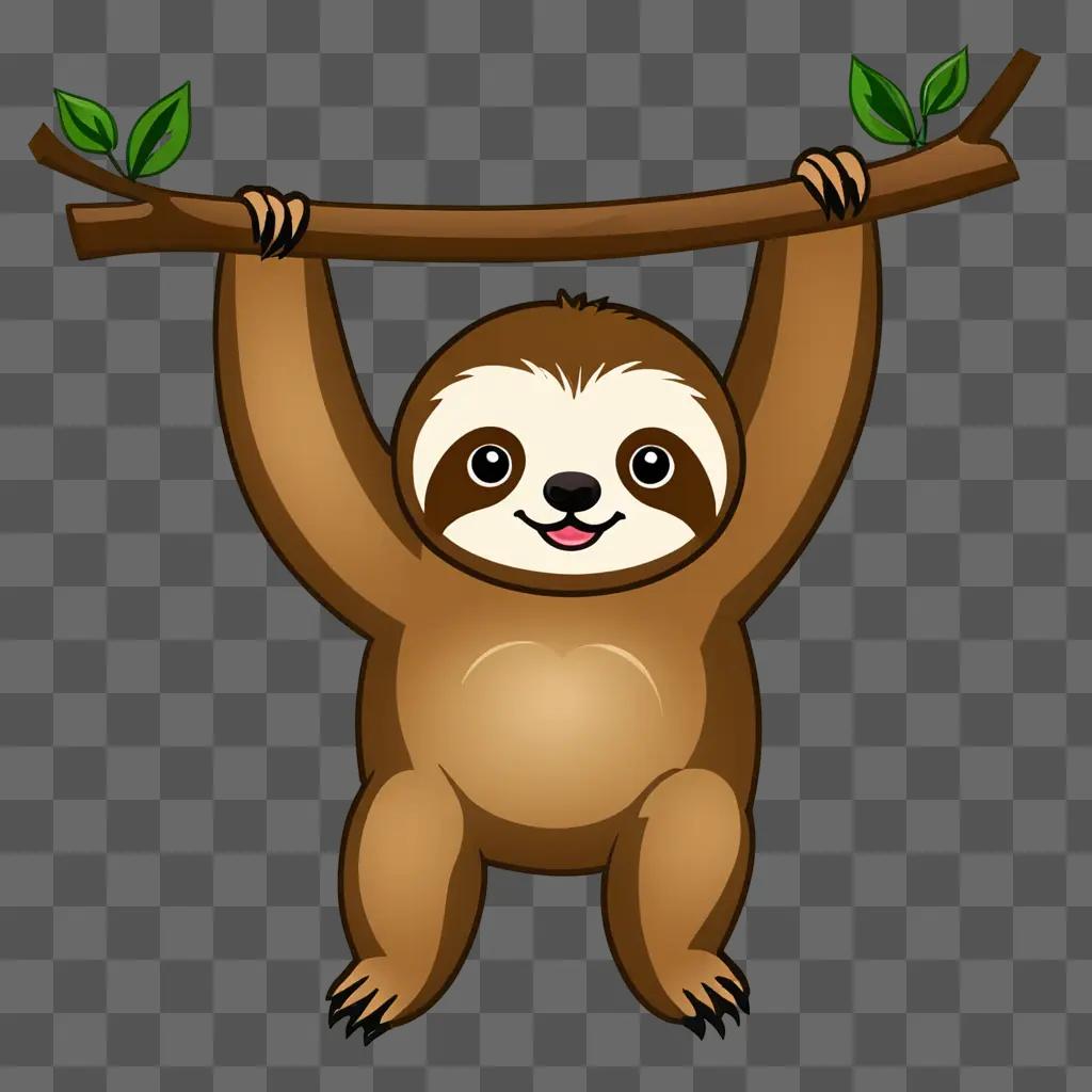 Cute sloth cartoon hanging from a branch