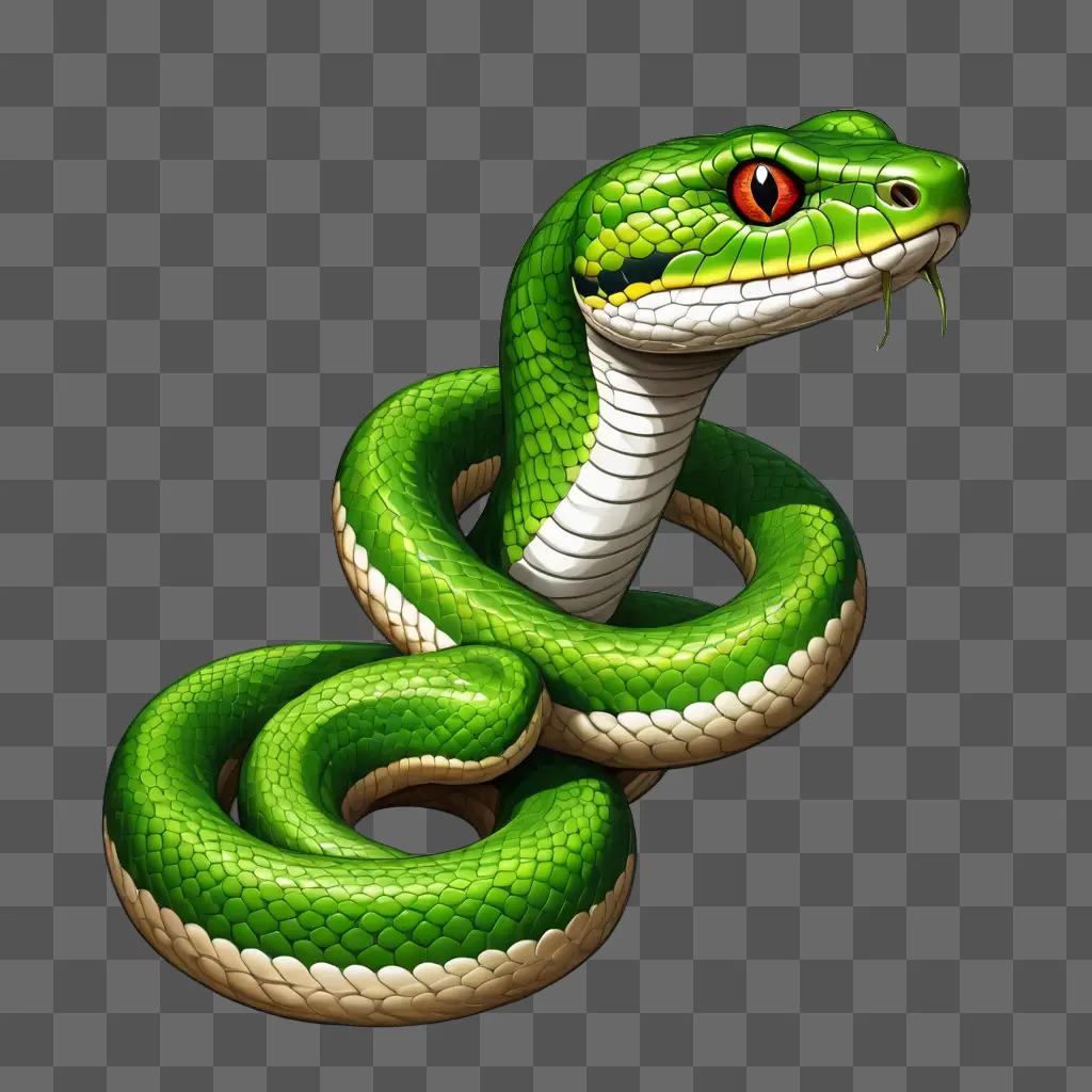 Cute snake drawing with red eyes and green scales