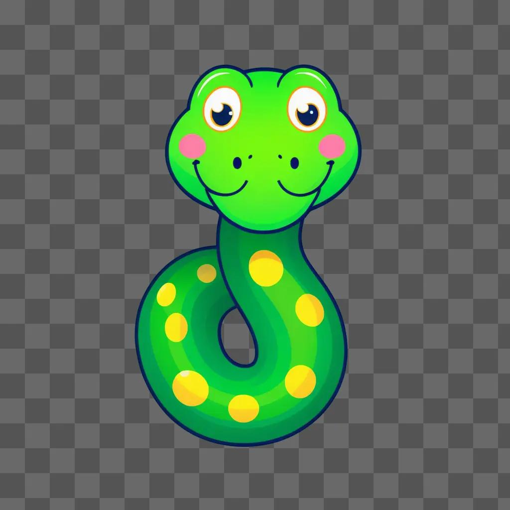 Cute snake drawing with yellow dots on a green background