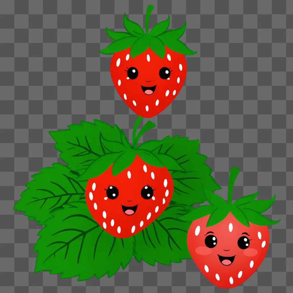 Cute strawberry drawing with smiling faces