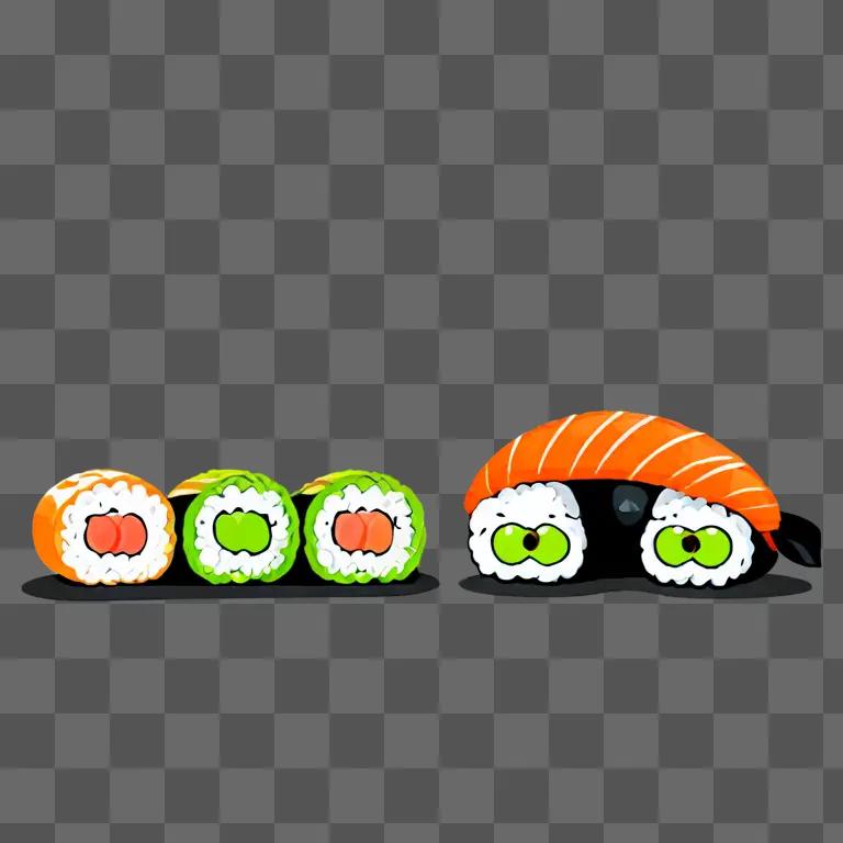 Cute sushi drawing of a sushi roll and a sashimi