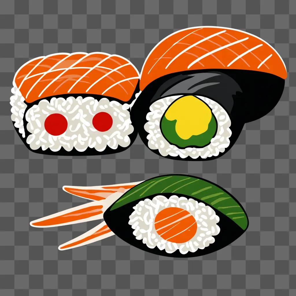 Cute sushi drawing on a beige background