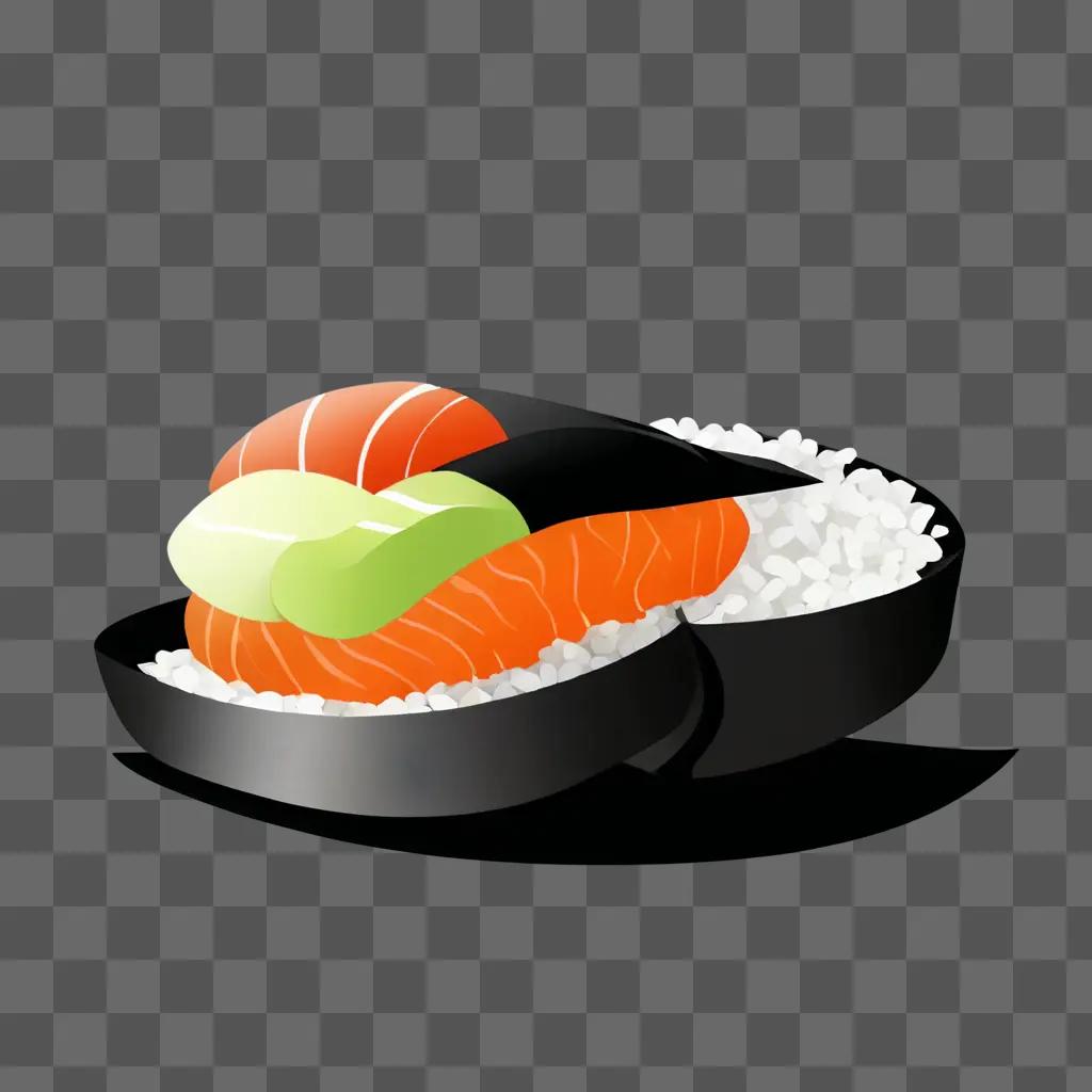 Cute sushi drawing on a brown background